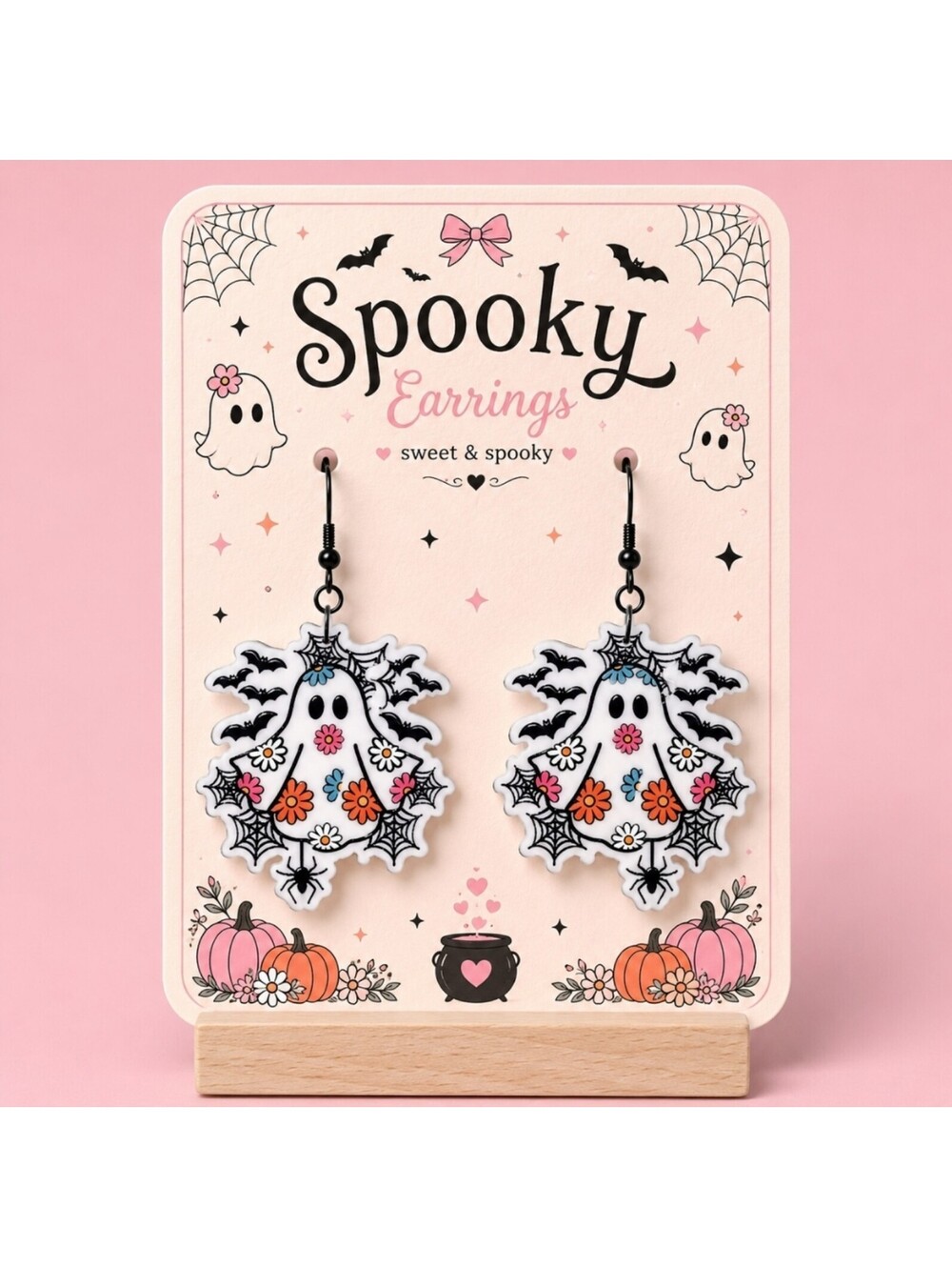 Spooky & Cute Ghost Bat Spider Halloween Dangle Drop Earrings